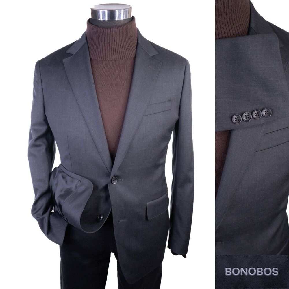 Bonobos Blazer Sport Coat 38R Charcoal Gray Wool Stretch Slim Fit 2 Button